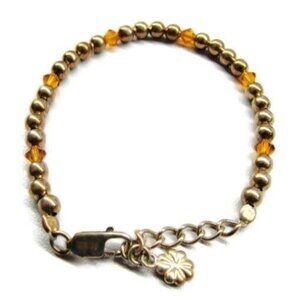 5.50 +1" Silver Balls & Amber Beads Vintage Bracelet 925 Sterling